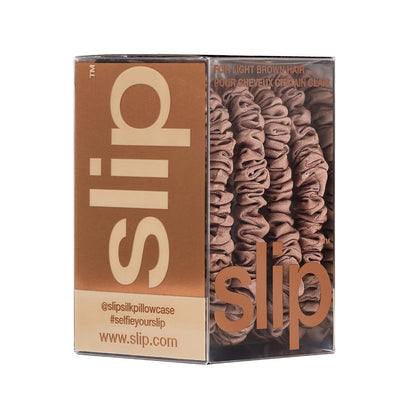 Slip Silk Hair Ties — Skinny Silk Black Scrunchies, No Damage, No Crease, Anti-Breakage |100% Mulberry Silk | All Hair Types | Made with Proprietary Slipsilk™ | Set of 4