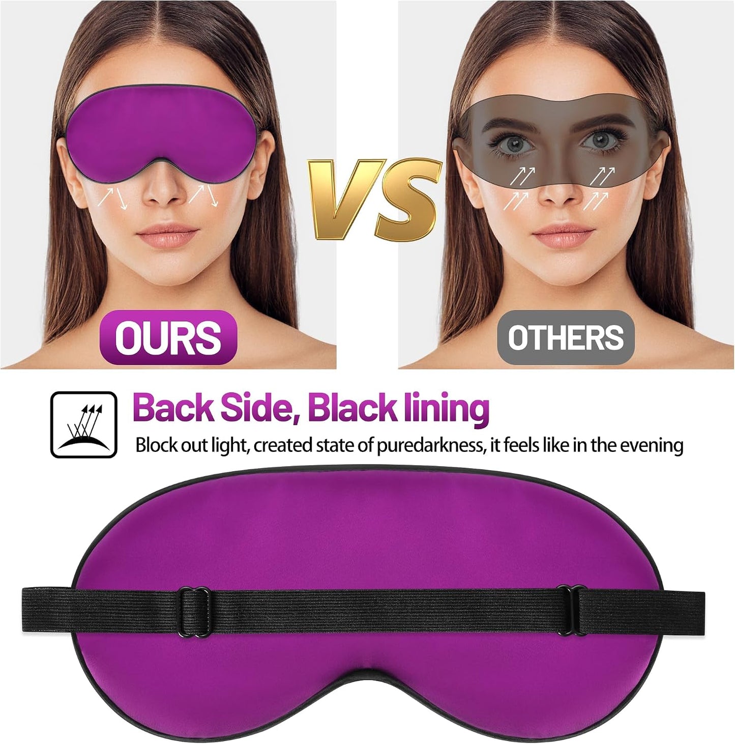 Sleep Mask, Silk Eye Mask for Sleeping with Adjustable Strap, Satin Blackout Sleeping Eye Mask for Men&Women, Comfortable Blindfold Eyeshade for Night Sleep(Black)