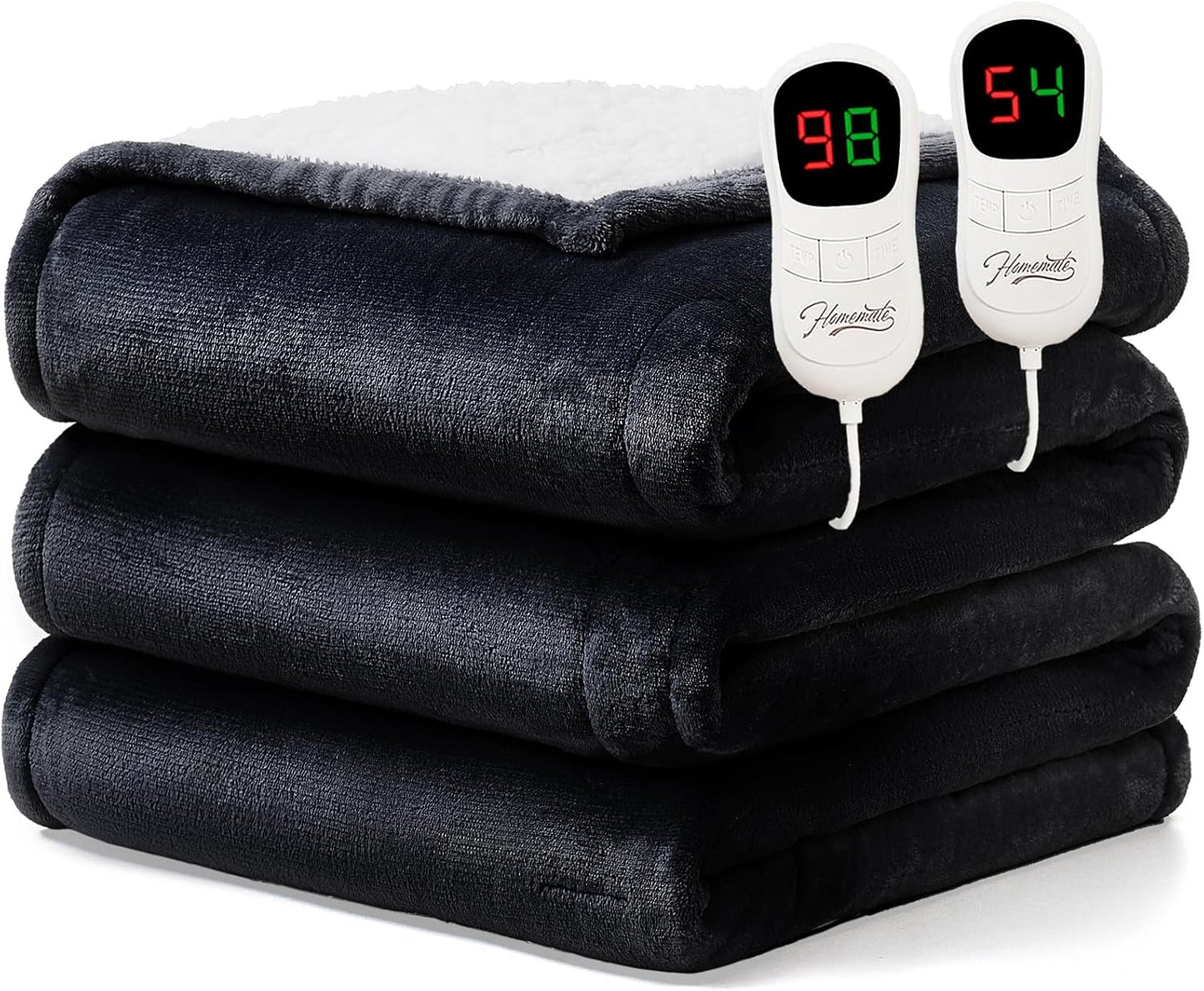 Homemate Heated Blanket Electric Throw - 50"x60" Heating Blanket Throw 1/2/4/6/8 Hours Auto-Off 10 Heat Level Over-Heat Protection Flannel Sherpa ETL Certification