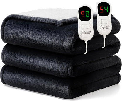 Homemate Heated Blanket Electric Throw - 50"x60" Heating Blanket Throw 1/2/4/6/8 Hours Auto-Off 10 Heat Level Over-Heat Protection Flannel Sherpa ETL Certification