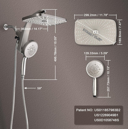 BOZYBO Rain Shower Head with Handheld: High Pressure Shower Heads with Handheld Spray Combo, 12" Rainfall Shower Head and 9 Sprays Hand Showerheads with Magnetic Docking and Power Jets, Black 1.75GPM