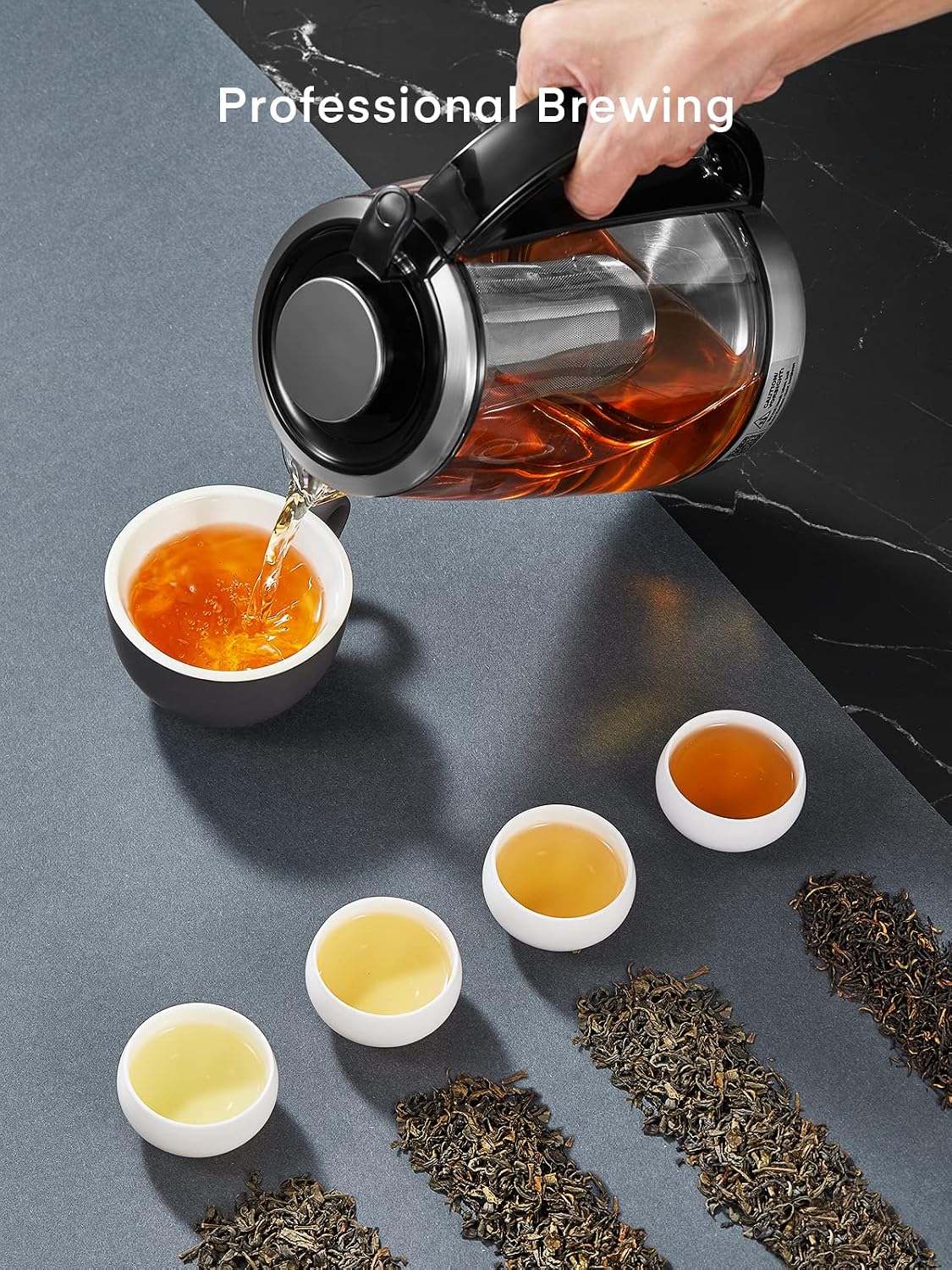 Electric Tea Kettle, 9 Temperature Control Presets Glass Kettle, 1200W Tea Pot with Removable Infuser, 2 Hours Keep Warm, 1.7 Liter Electric Kettles, Borosilicate Glass & Stainless Steel