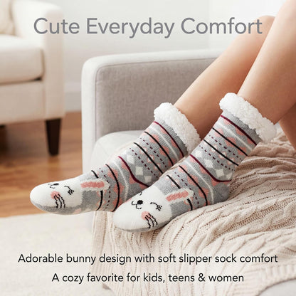 cosyone1997 Fuzzy Slipper Socks for Women Kids with Grips, Cute Animal Sherpa Lined Non-Slip Cozy Winter Socks Gifts