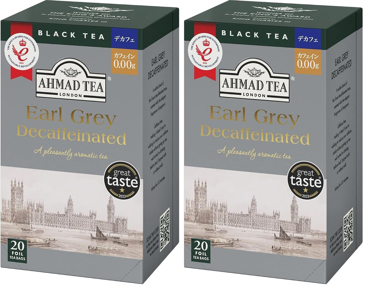 Ahmad Tea, Decaffeinated Earl Grey Tea, 20 Tagged and Aluminium Foil Envelopes (Pack of 2)
