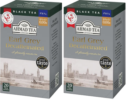 Ahmad Tea, Decaffeinated Earl Grey Tea, 20 Tagged and Aluminium Foil Envelopes (Pack of 2)