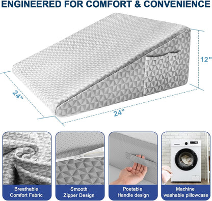 Wedge Pillow for Sleeping, 7.5" Memory Foam Bed Wedge Pillow