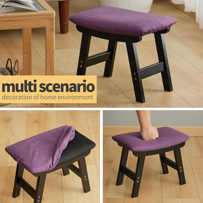 Foot Stool Ottoman Foot Rest Under Desk,Small Stool for Living Room, Bedroom and Kitchen (Brown Legs - Beige Stool Surface)