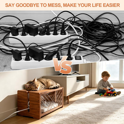 Extra Large Wooden Cable Management Box, 15.35 x 8.98 x 8.27 inches, Cord Hider Box with Cable Slots, Cable Organizer Box to Hide Power Strips, Surge Protector, Extension Cords for Desk & Floor