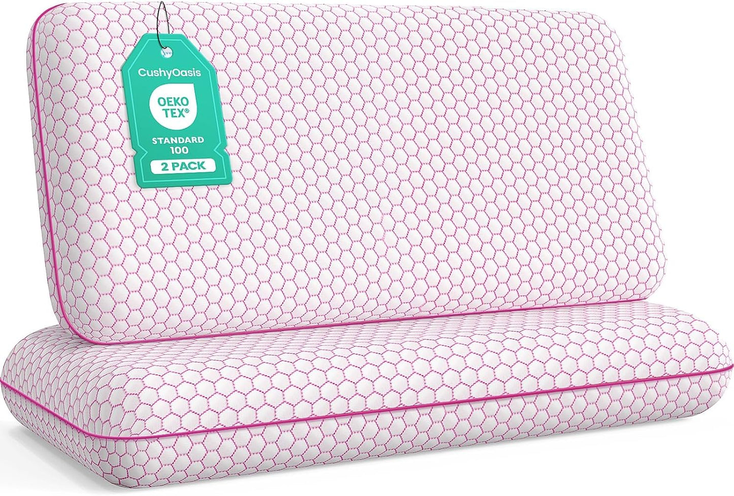 CushyOasis Memory Foam Pillows for Side, Back and Stomach Sleepers, Set of 2, Bed Pillow with Washable Cover and Breathable Mesh, Bed Pillow for Sleeping (Blue，Standard Size)