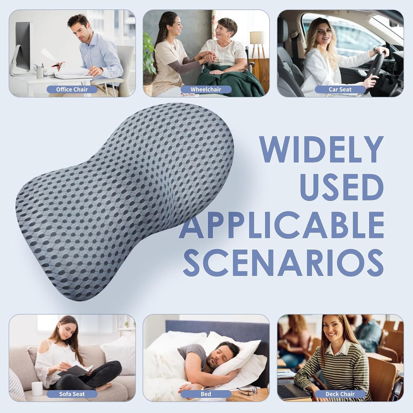 kasney Lumbar Support Pillow, Back Pillow for Low Back Pain Relief, Ergonomic Streamline Car Seat, Office Chair, Recliner and Bed (Gray)