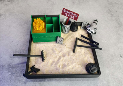 Munnygrubbers - Dumpster Fire Zen Garden - Made in USA - Large 7" x 7" - Fine Sand Included - Desk Accessory Box Garden - Funny Novelty Gift - Fidget Stress Relief