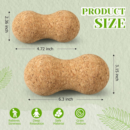 4 Pcs Cork Massage Ball Set Peanut Double Lacrosse and Spherical Massage Balls for Muscle Pain Relief Stress Travel Yoga Therapy