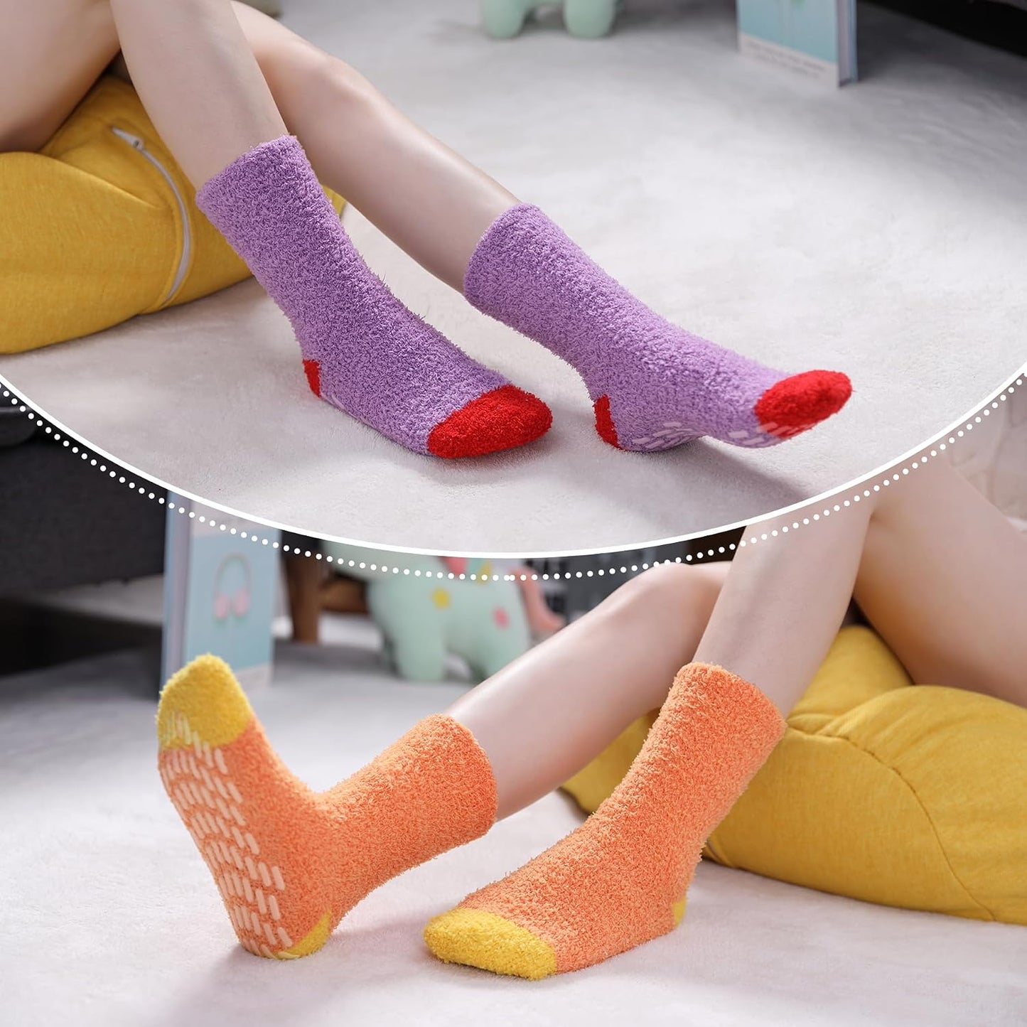 LINEMIN Non-Slip Fuzzy Socks for Women - Cozy Hospital Soft Fluffy Socks With Grips - Winter Warm Slipper