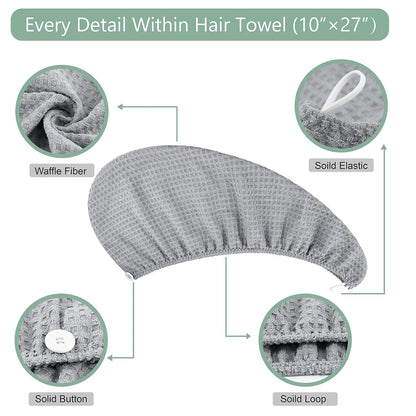 Dolwis Microfiber Hair Drying Towel - 2Packs Waffle Long Hair Head Turban Wraps Terry Cloth Fast Absorbent Dry Anti Frizz Twist Plopping Curly Shower Turban for Women Wet Hair (Green)