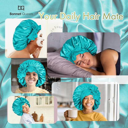 BONNET QUEEN Silk Bonnet for Sleeping for Women Satin Bonnet Night Cap for Curly Hair with Tie Band, Single Layer, Cream Pink