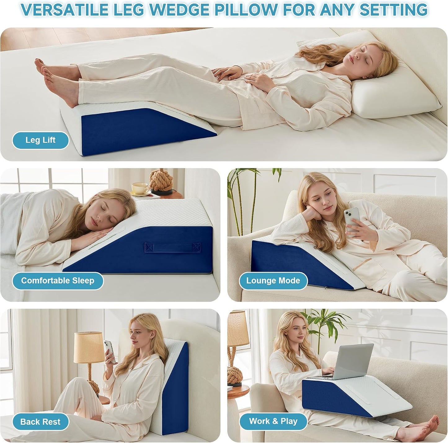 Yojoker 4PCS Orthopedic Bed Wedge Pillow Set for Sleeping, Post Surgery Foam Pillow for Body, Back and Leg Pain Relief, Triangle Adjustable Support Pillow - Acid Reflux, Anti Snoring & GERD Sleeping