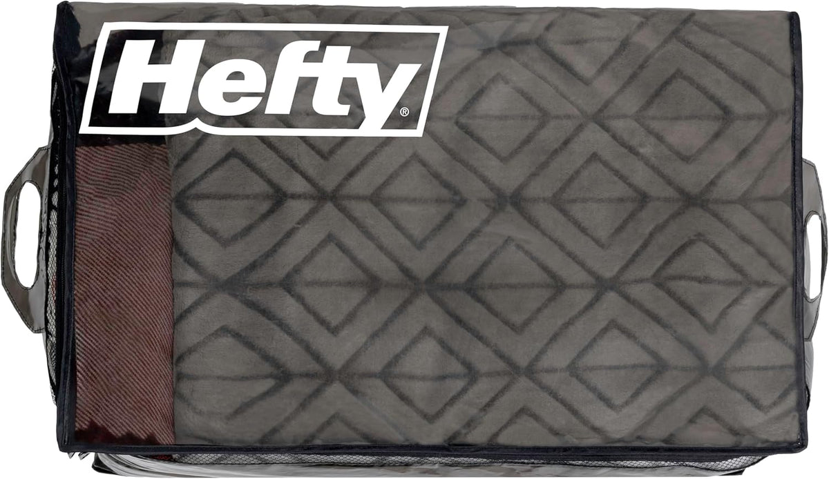Hefty Storage Bags Extra Large Double Zipper Backpack, Heavy Duty Water Resistant Moving Totes with Shoulder Straps, Foldable Reusable Packing Organizers, (X-Large Black)