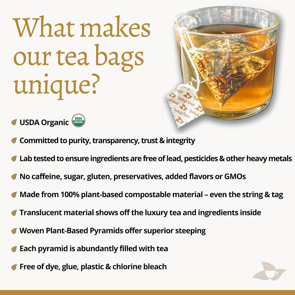 DelighTeas Ayurvedic Herbal Stomach & Liver Tea Bags | Eco-Friendly, Compostable Pyramids | Organic Milk Thistle, Fennel, Ginger, Peppermint & Licorice | Caffeine-Free, Kosher | 30 Tea Bags 4g Each