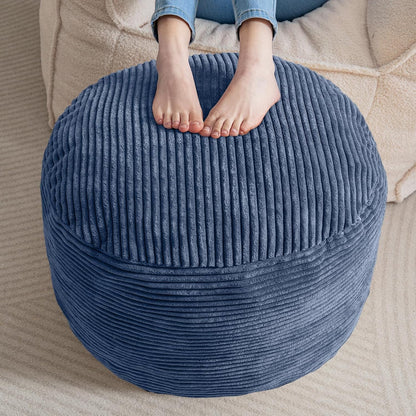 HIGOGOGO Round Stuffed Pouf Ottoman, Corduroy Poufs with Foam Chunk Filling, Furry and Fluffy Pouf Foot Stool Storage Ottoman, 20 X 15 Floor Poufs Foot Rest for Living Room, Dark Grey
