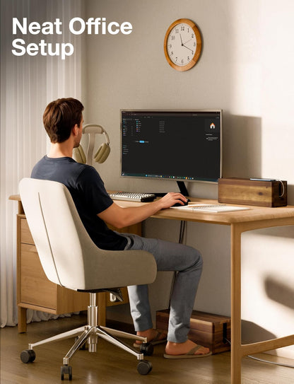 TIDITA 16" L Wooden Large Cable Management Box Round Edge (Walnut Color)