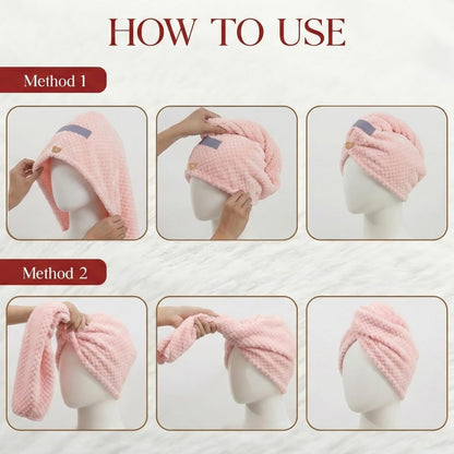 3 Pack Microfiber Hair Towel Wrap for Women 26 x 10 in | Hair Drying Towel with Button |Hair Turban Towel Quick Dry Coral Fleece Head Towels (Pink + Blue + Grey)