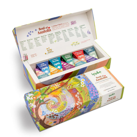 Lazika Tea Sampler with Premium Presentation Box, 10 Counts, 2 of Each Blend Individually Wrapped, Black, Green and Herbal Tea Variety Gift Set, Collection with Pyramid Infuser Bag