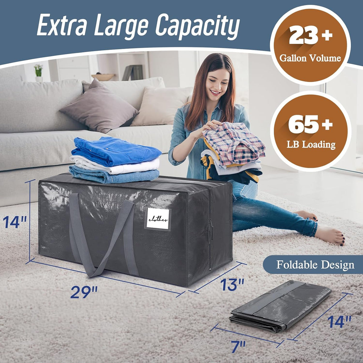 Extra Heavy Duty Large Moving Bags with Strong Zipper, Dark Blue