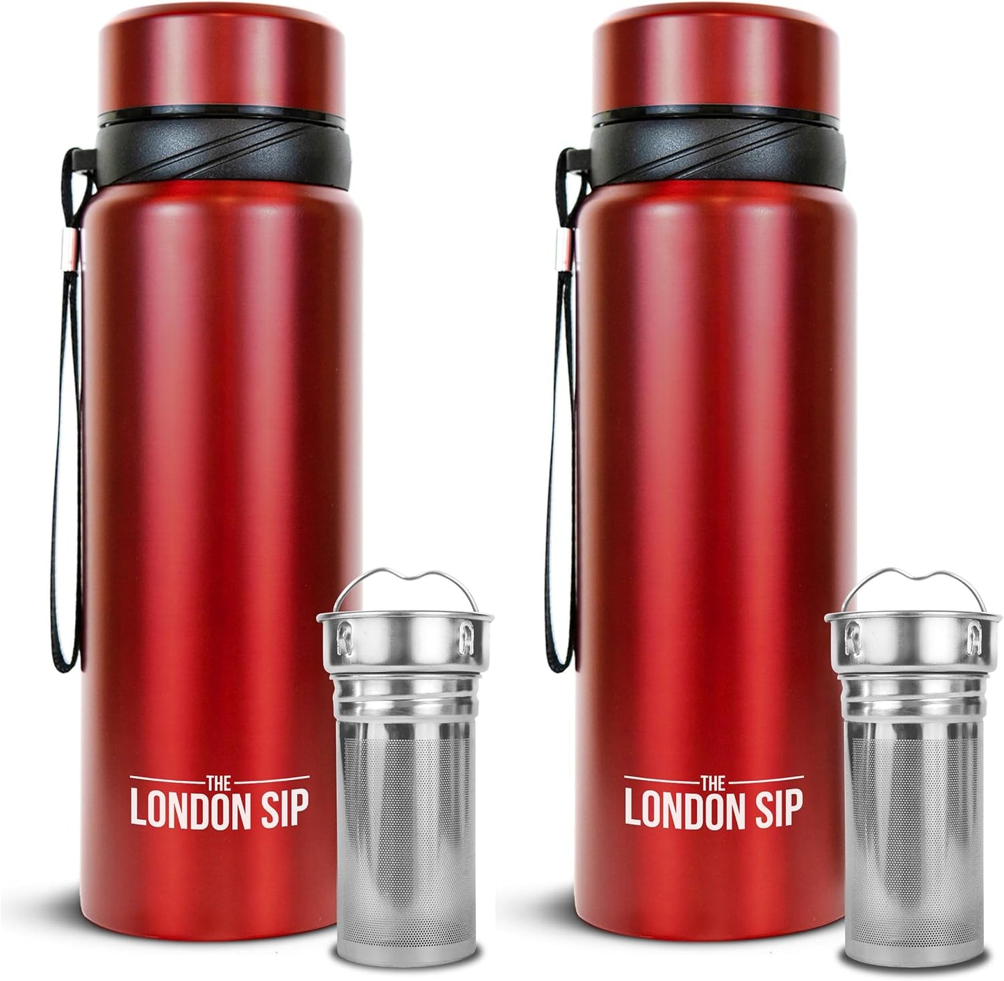 London Sip 25 oz Multi-Function Travel Mug and Tumbler Tea Infuser Water Bottle Fruit Infuser Flask Hot and Cold Double Wall Stainless Steel Coffee Thermos, Zen Black