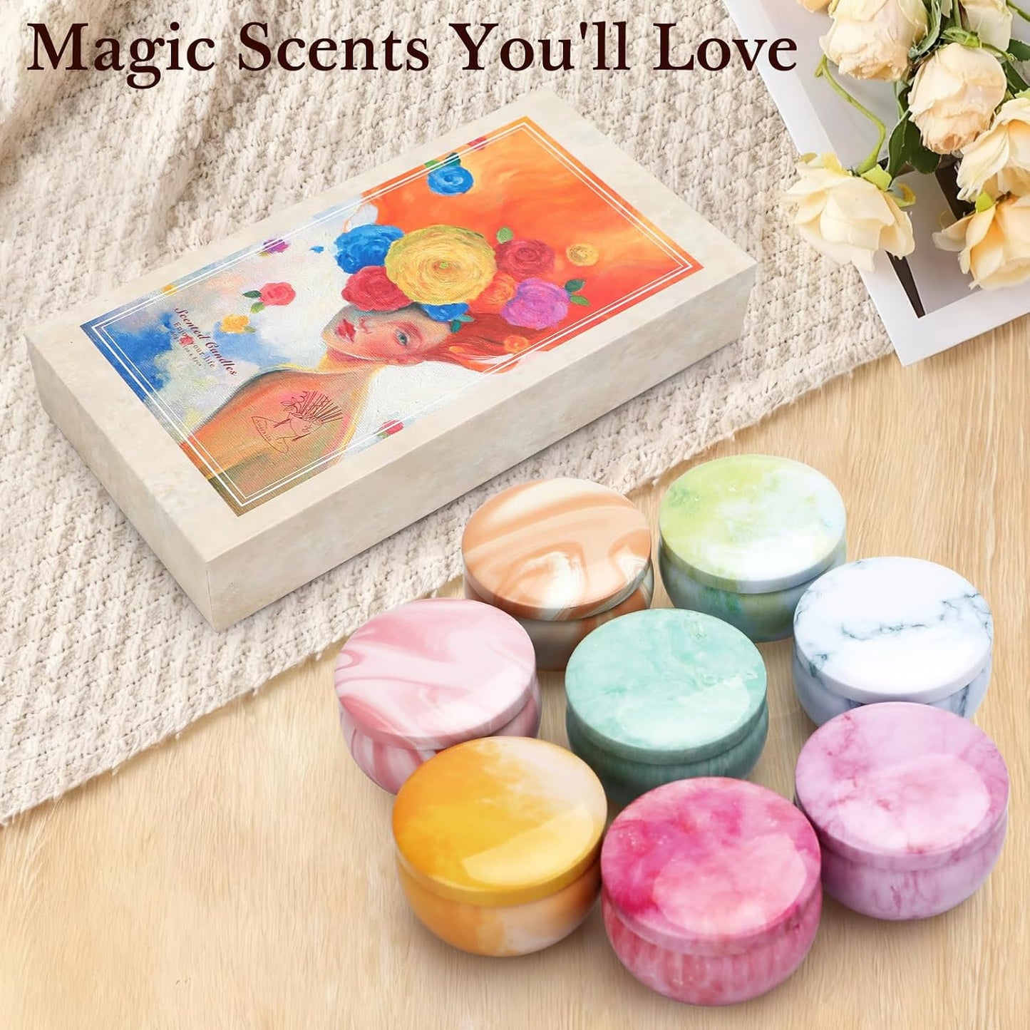 Candles, Scented Candles Gift Set for Women, 8 Pack Fruity Floral Soy Wax Aromatherapy Candles, Travel Tin Candles in Artist Gift Box, Birthday Gifts for Mom, Wife, Sister, Friend, Housewarming