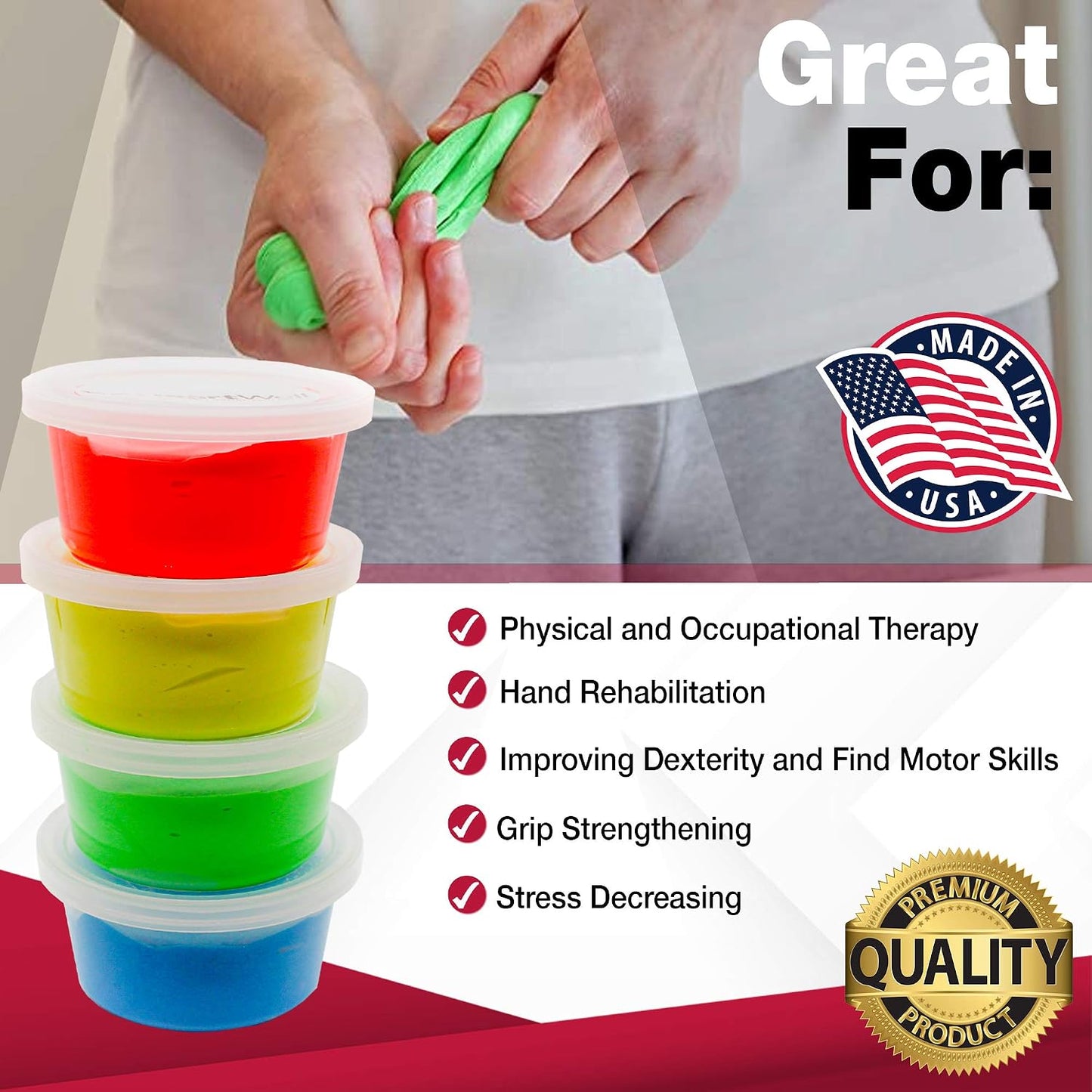 Therapy Putty Resistive Hand Exercise Kit, Set of Four Strengths, 2 Ounce, Exerciser for Occupational and Physical Therapy (4-Pack)