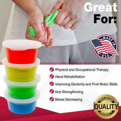 Therapy Putty Resistive Hand Exercise Kit, Set of Four Strengths, 2 Ounce, Exerciser for Occupational and Physical Therapy (4-Pack)