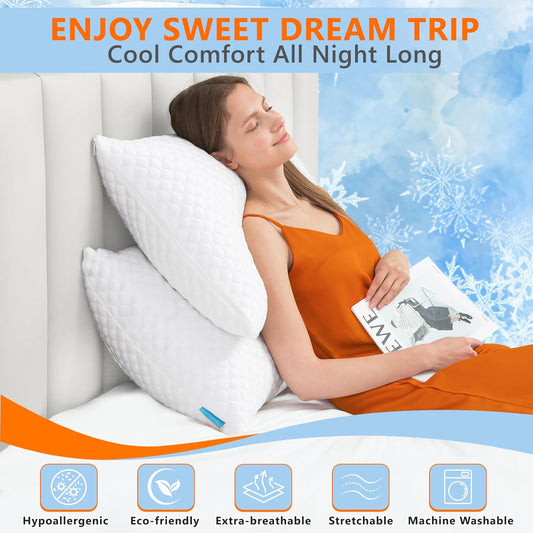 UYWO Cooling Pillows Queen Size Set of 2, Adjustable Memory Foam Pillows