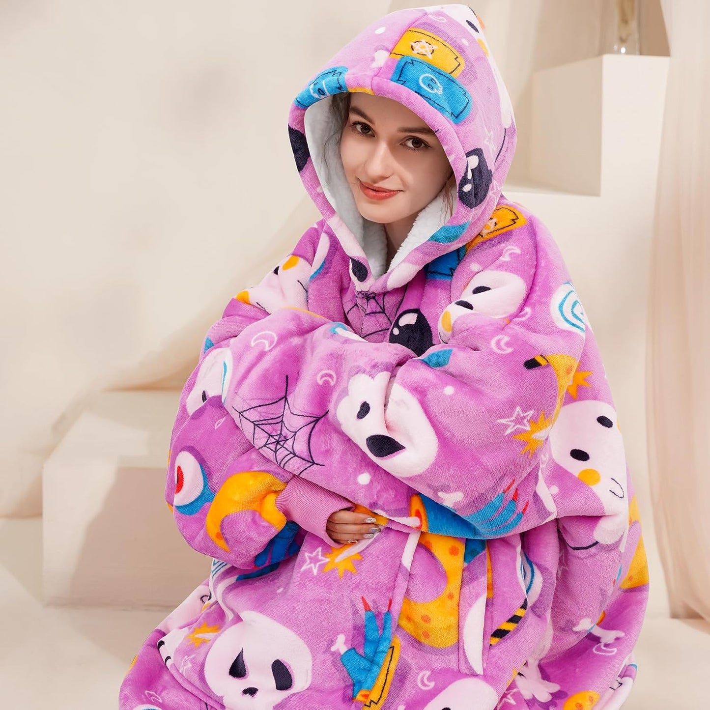 Narecte Cozy Oversized Blanket Hoodie Wearable Blanket Adults Soft Hooded Blanket Hoodie Birthday Gifts for Women Christmas - Colors B
