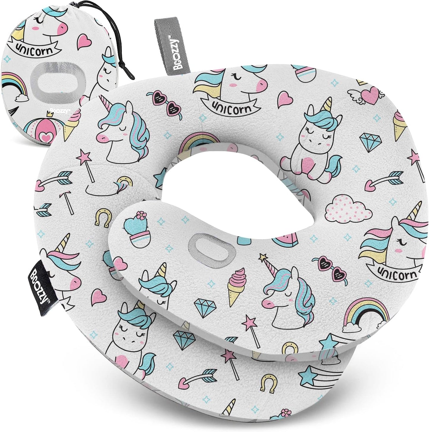 BCOZZY Travel Neck Pillow for Airplane– Patented Double Support for Head, Neck, and Chin. Best for Long Flights, Plane Sleeping, and Car Rides. Adjustable Size. Fully Washable. Carry Bag. Large, Black