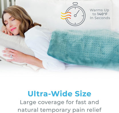 Pure Enrichment PureRelief Ultra-Wide Microplush Heating Pad - 20” x 24” XXL Size & 6 Heat Settings for Temporary Neck, Shoulder & Back Pain Relief - Moist Heat Option & Machine Washable (Gray)