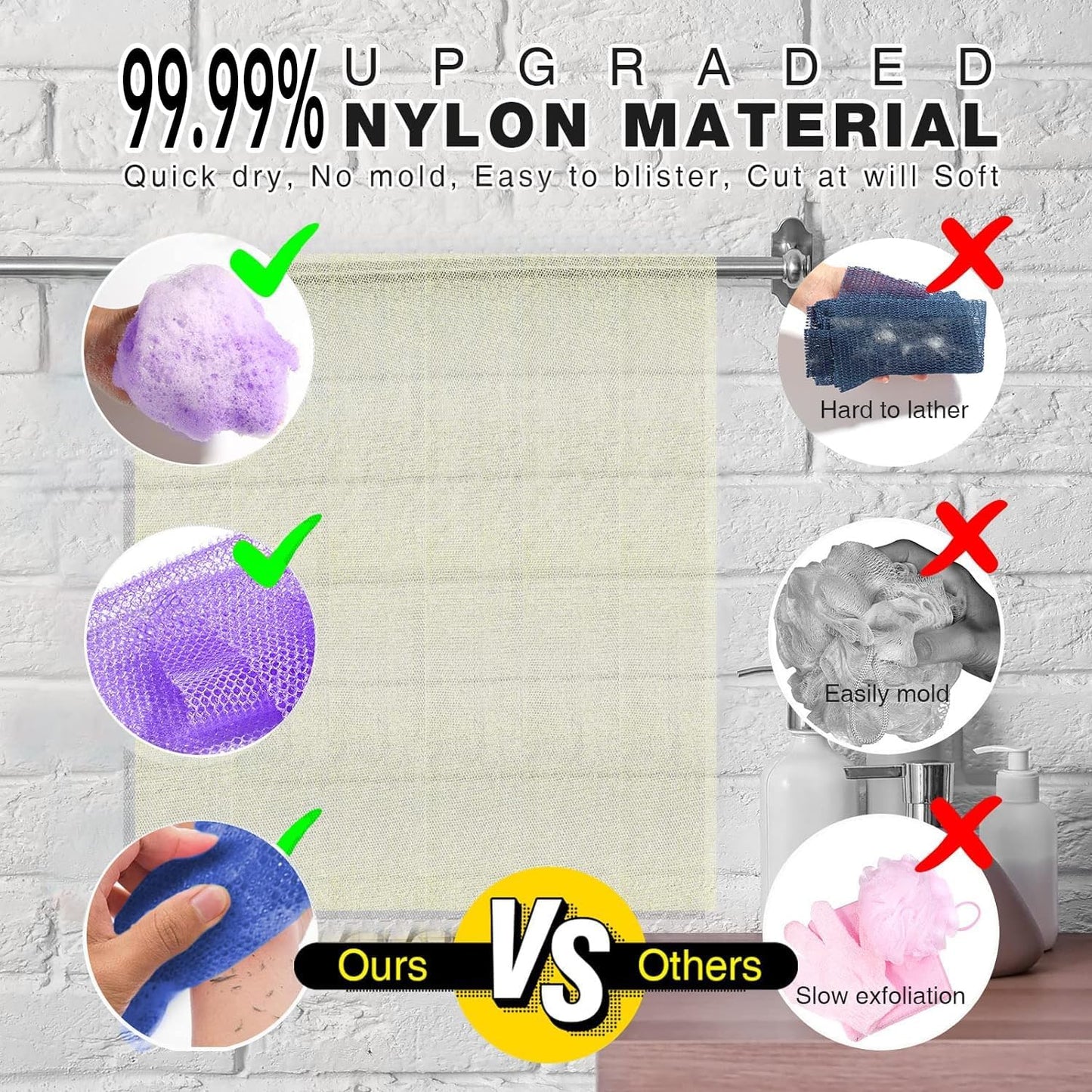 UJFQBH 3 Pieces African Bath Sponge African Net Long Net Bath Sponge Exfoliating Shower Body Scrubber Back Scrubber Skin Smoother,Great for Daily Use (Pink,Yellow,Purple)