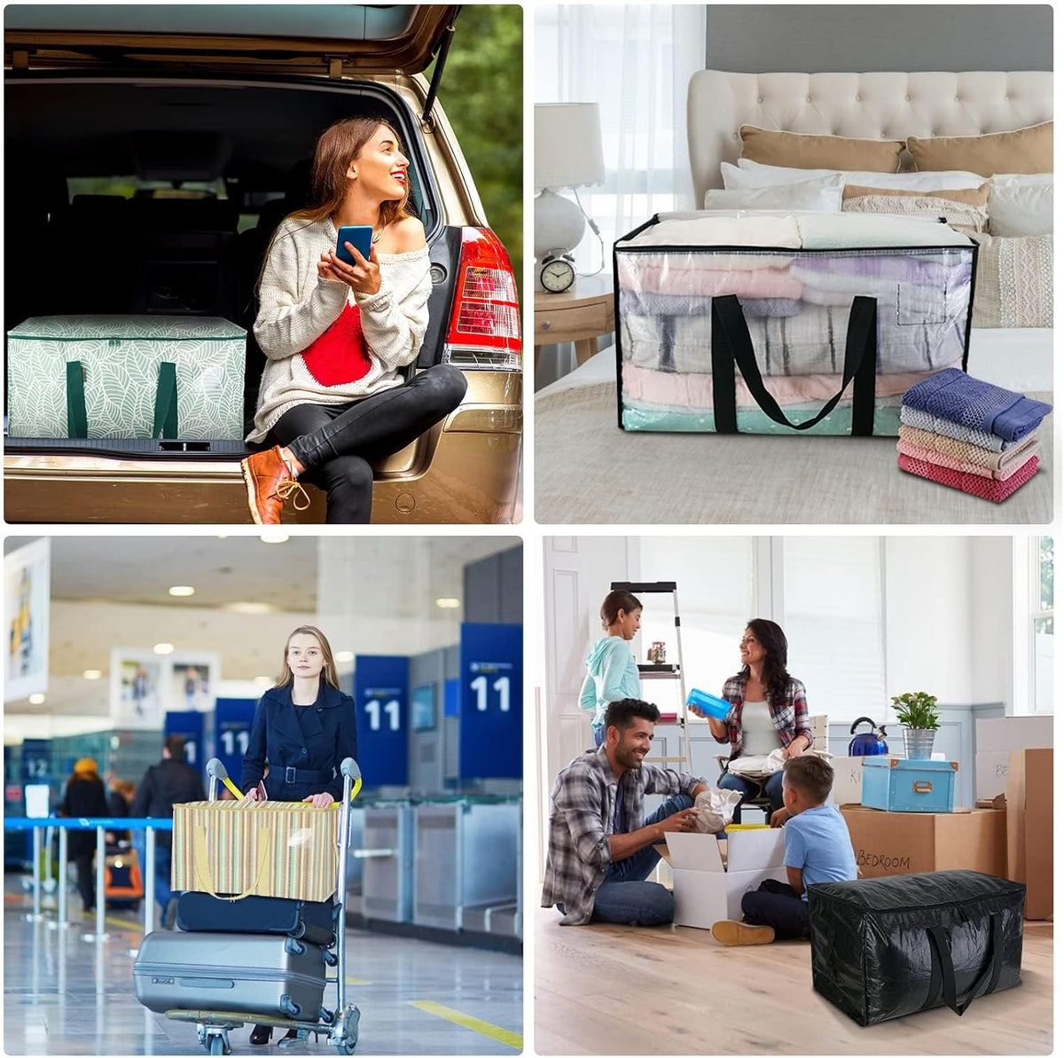 BALEINE Oversized Moving Bags with Reinforced Handles, Heavy-Duty Storage Tote for Clothes, Moving Supplies (Clear)