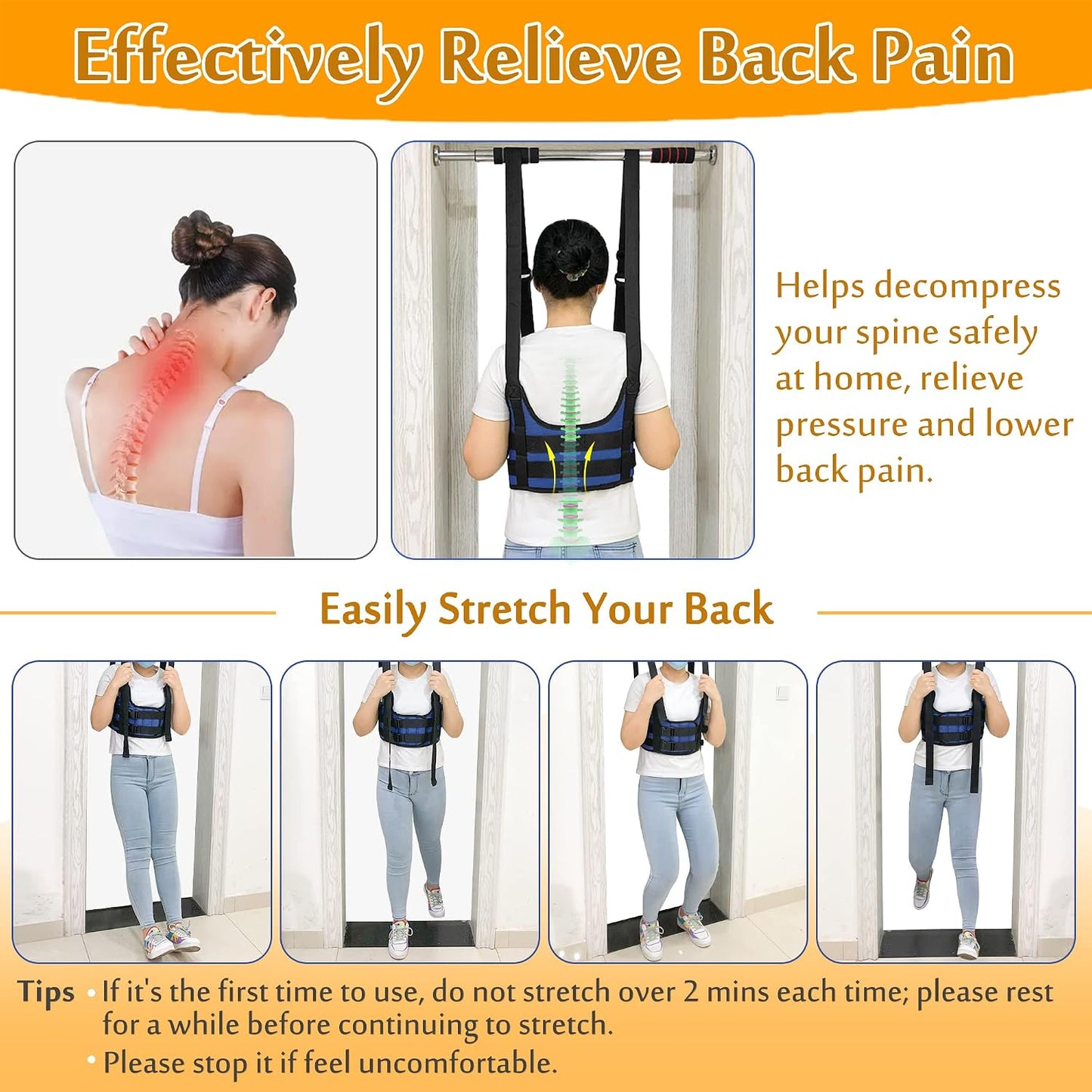 Back Stretcher Harness for Spinal Decompression, Lumbar Traction Belt & Inversion Table Alternative, Back Realignment Device for Herniated Disc Pain Relief – Large (42–50” Chest)