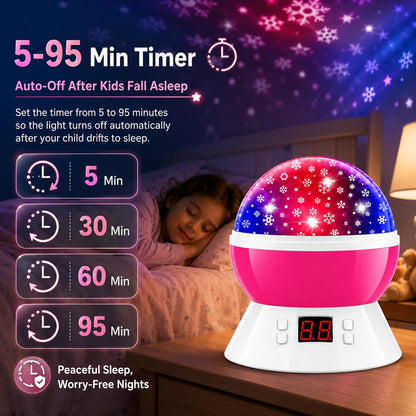 Kids Star Projector Night Light, Star Night Light Projector for Kids, Ceiling Stars Projection Lamp with Timer, 360° Rotating Night Light for Bedroom, Birthday Gift for 3 4 5 Year Old Girls Boys Black