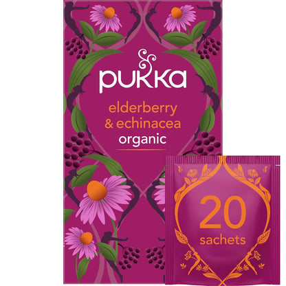 Pukka Tea Bags, Organic (Elderberry + Echinacea, Matcha Green,Chamomile Vanilla & Manuka Honey, & Three Ginger) (1ea) (Variety Pack)