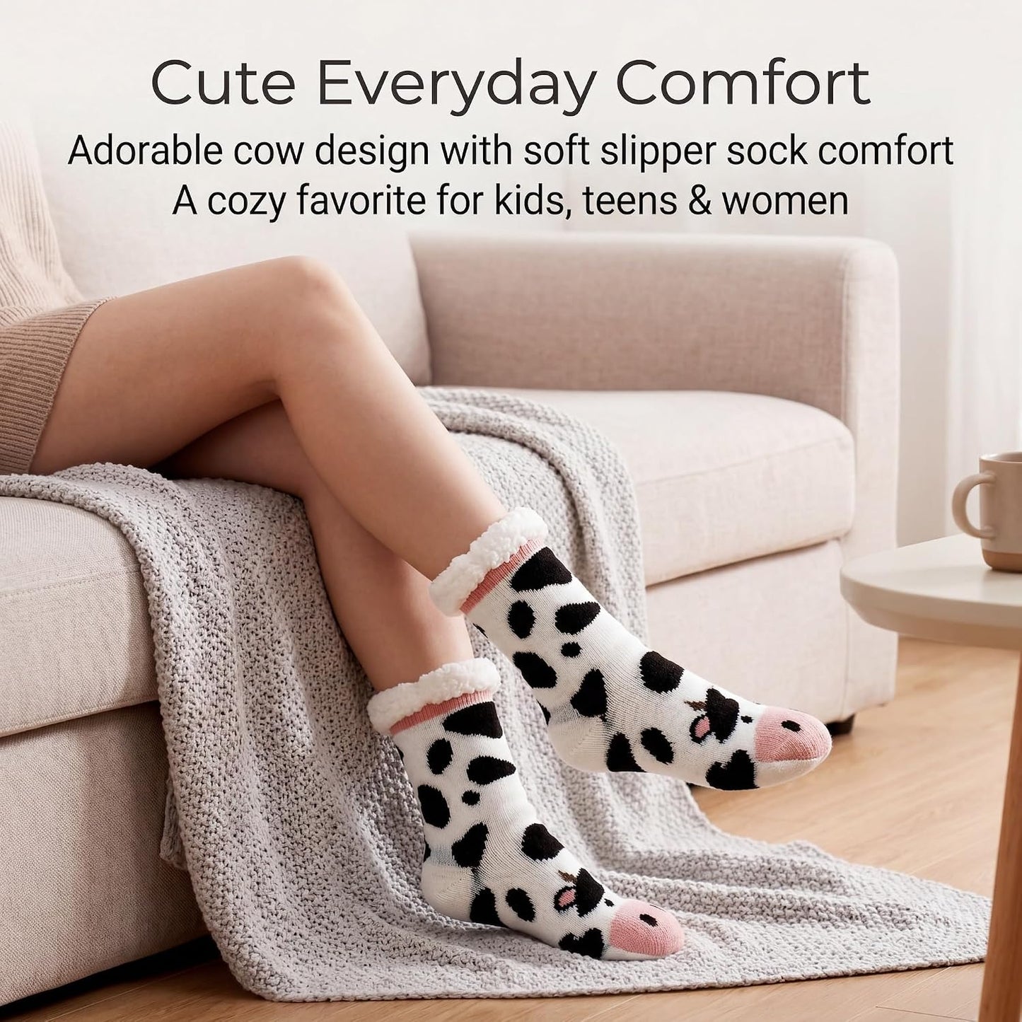 cosyone1997 Fuzzy Slipper Socks for Women Kids with Grips, Cute Animal Sherpa Lined Non-Slip Cozy Winter Socks Gifts