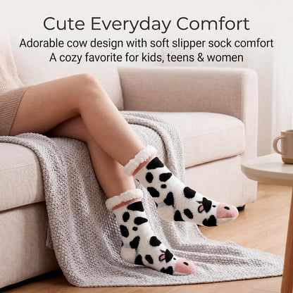 cosyone1997 Fuzzy Slipper Socks for Women Kids with Grips, Cute Animal Sherpa Lined Non-Slip Cozy Winter Socks Gifts