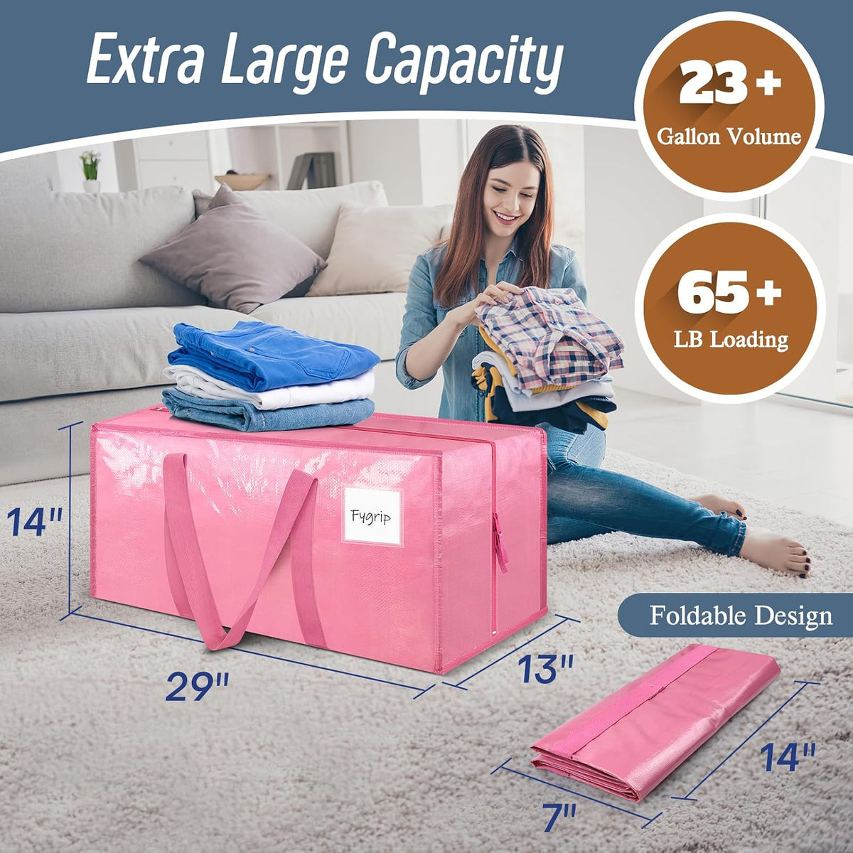 Extra Heavy Duty Large Moving Bags with Strong Zipper, Dark Blue