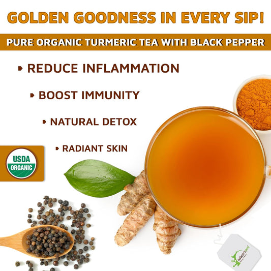 Pure Ceylon Turmeric Brew - 100% Organic Ceylon Turmeric + Black Pepper Tea Bags (40 Sachets - pack of 2 – 20 COUNT PER BOX)