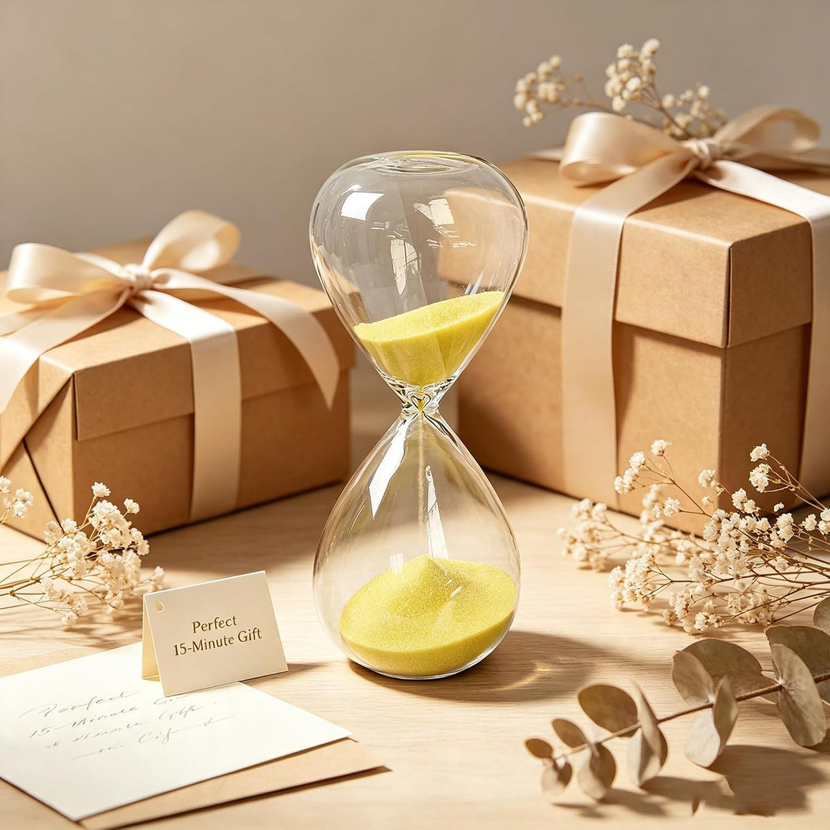 Hourglass, HoveBeaty Black Sand Timer, 15 Minute Hand-Blown Glass