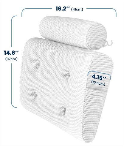 Everlasting Comfort Luxury Bath Pillows for Tub with Head and Neck Support - Non-Slip Bathtub Pillow with Suction Cups, Quick-Drying Mesh & Drying Hook - Jacuzzi & Spa Accessories for Women - Gray