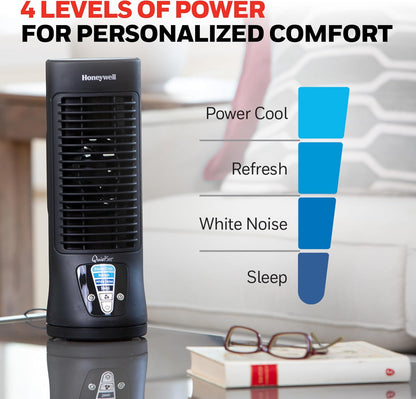 Honeywell QuietSet Personal Table Fan, Oscillating Personal Desk Fan For Bedroom with Quiet Operation, 4 Levels of Power and Sound, Black, HTF210B