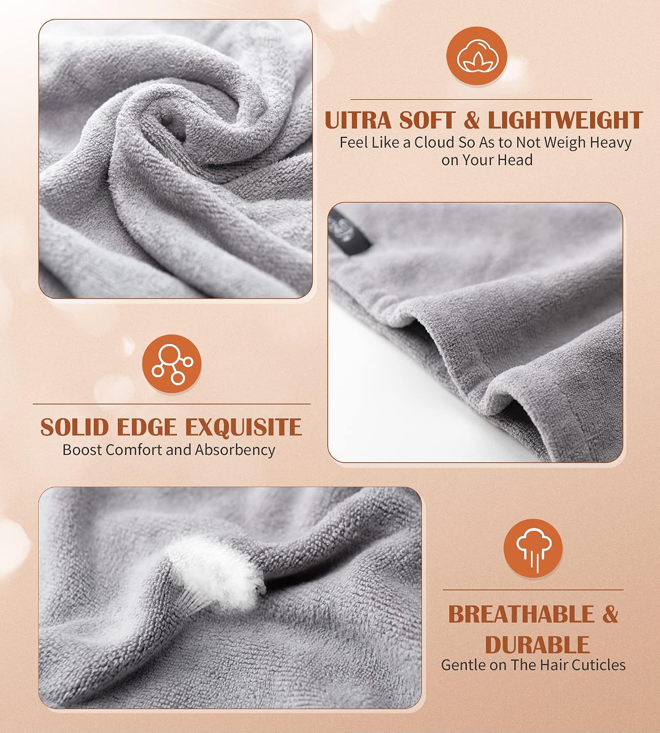 POPCHOSE Microfiber Hair Towel Wrap, 3 Pack Fast Drying Hair Turban, Stocking Stuffers for Women, Soft Ultra Absorbent, No Frizz Hair Wrap Towels for Women Wet Hair, Curly, Longer, Thicker Hair
