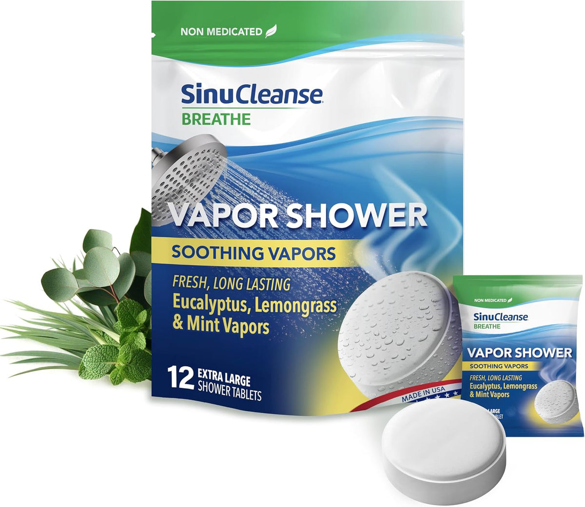 SinuCleanse Vapor Shower Steamers XL Tablets, Eucalyptus & Mint, 12 Pack