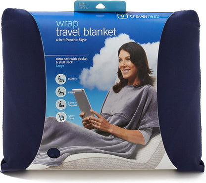 travelrest 4-in-1 Travel Blanket – Wearable Blanket, Pillow & Body Wrap, Lightweight, Compact & Cozy with Carry Case, Travel Friendly, Comfort, Ideal for Airplanes, Long Flights, Road Trips - Gray